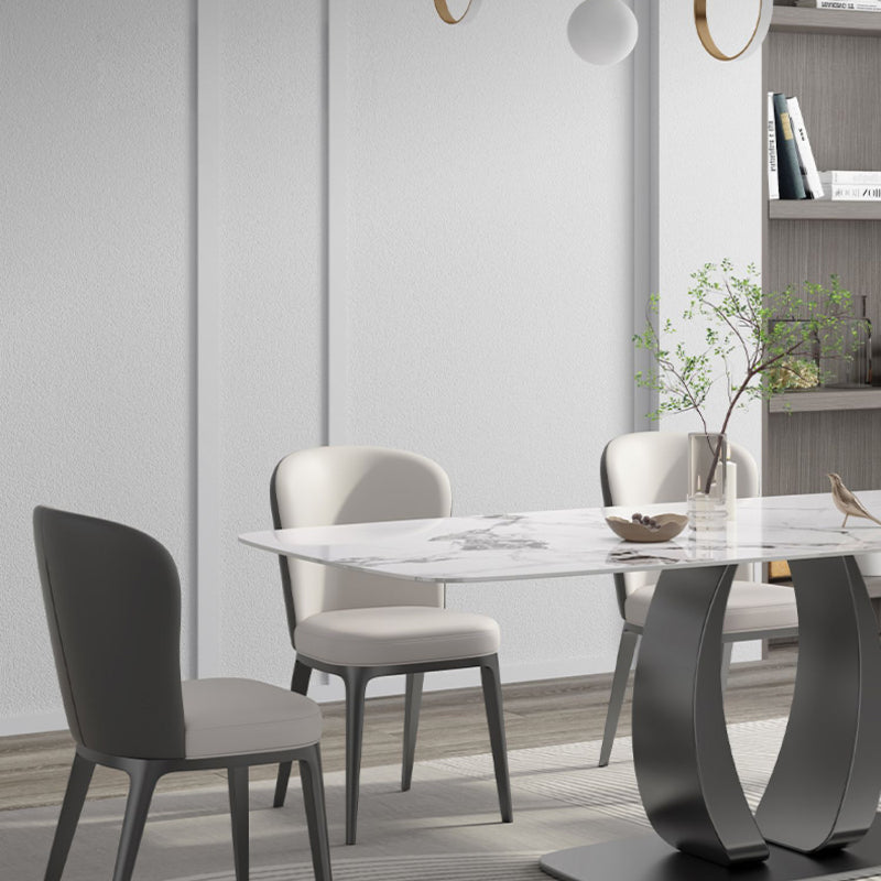 Rectangular Stone Top Dining Table Double Pedestal Metal Base for Living Room Clearhalo 'Dining Tables & Seating' 'Dining Tables' 'dining_table' 'furn' 'furn_dining_table' 'Furniture' 'Kitchen & Dining Furniture' 7807842