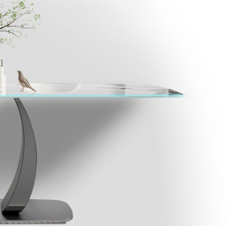 Rectangular Stone Top Dining Table Double Pedestal Metal Base for Living Room Clearhalo 'Dining Tables & Seating' 'Dining Tables' 'dining_table' 'furn' 'furn_dining_table' 'Furniture' 'Kitchen & Dining Furniture' 7807844