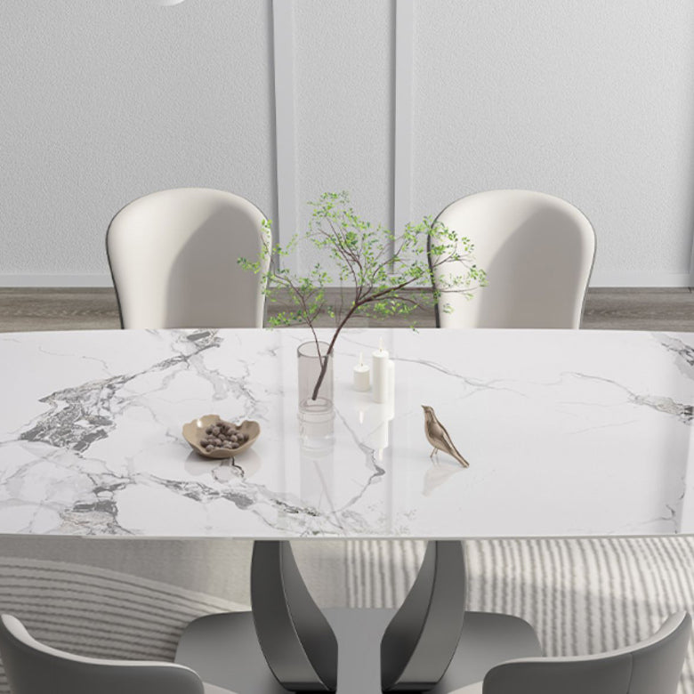 Rectangular Stone Top Dining Table Double Pedestal Metal Base for Living Room Clearhalo 'Dining Tables & Seating' 'Dining Tables' 'dining_table' 'furn' 'furn_dining_table' 'Furniture' 'Kitchen & Dining Furniture' 7807845