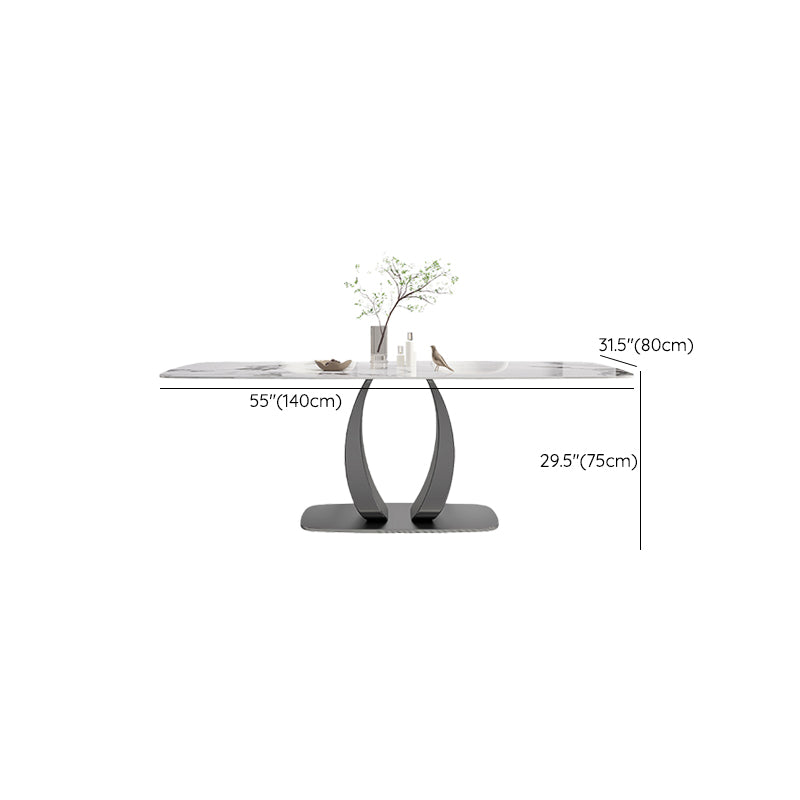 Rectangular Stone Top Dining Table Double Pedestal Metal Base for Living Room Clearhalo 'Dining Tables & Seating' 'Dining Tables' 'dining_table' 'furn' 'furn_dining_table' 'Furniture' 'Kitchen & Dining Furniture' 7807848