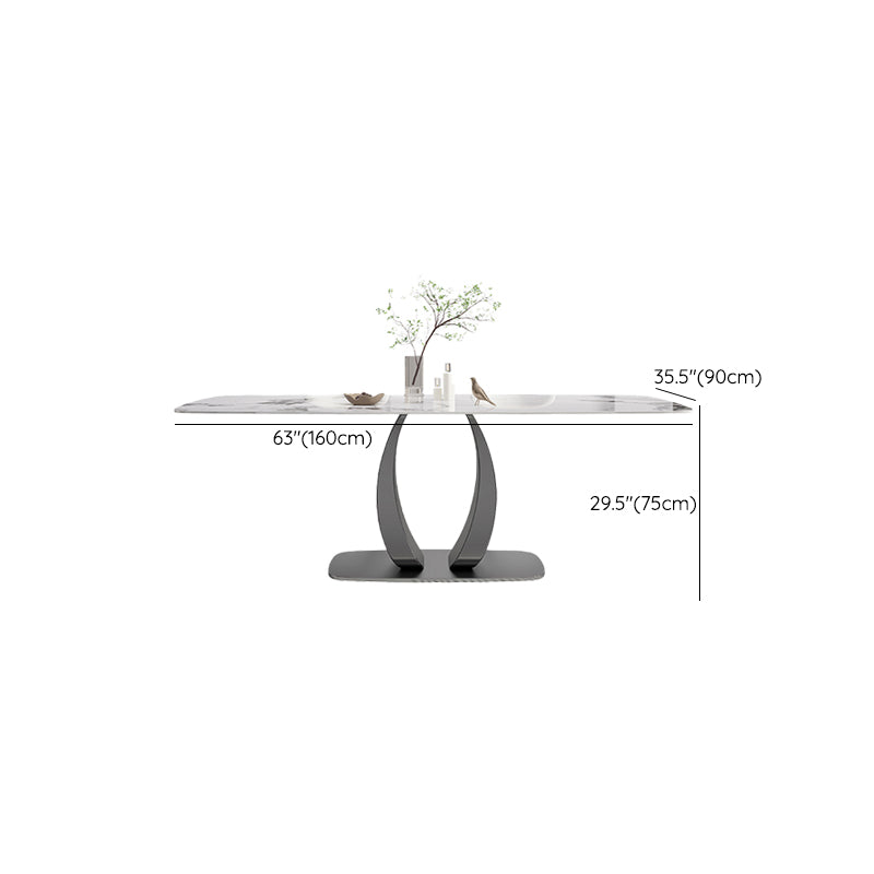 Rectangular Stone Top Dining Table Double Pedestal Metal Base for Living Room Clearhalo 'Dining Tables & Seating' 'Dining Tables' 'dining_table' 'furn' 'furn_dining_table' 'Furniture' 'Kitchen & Dining Furniture' 7807849