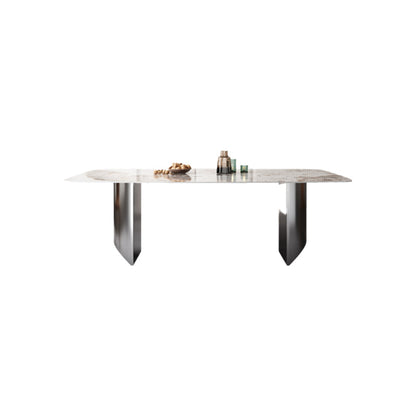 Base en métal de double piédestal de table de salle à manger rectangulaire moderne en pierre