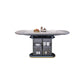Modern Round Stone Top Dining Table Double Pedestal Metal Base in Grey