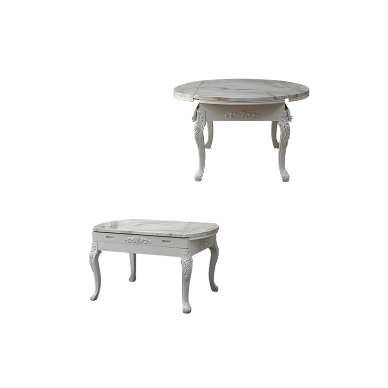 Round Faux Marble 4 Legs Dining Site Table in White with Drop-Leaf Without Chairs Clearhalo 'Dining Tables & Seating' 'Dining Tables' 'dining_table' 'furn' 'furn_dining_table' 'Furniture' 'Kitchen & Dining Furniture' 7807896
