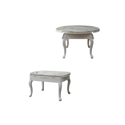 Round Faux Marble 4 Legs Dining Site Table in White with Drop-Leaf Without Chairs Clearhalo 'Dining Tables & Seating' 'Dining Tables' 'dining_table' 'furn' 'furn_dining_table' 'Furniture' 'Kitchen & Dining Furniture' 7807896
