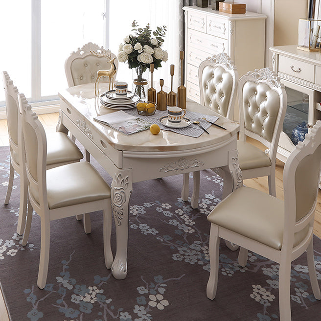 Round Faux Marble 4 Legs Dining Site Table in White with Drop-Leaf Clearhalo 'Dining Tables & Seating' 'Dining Tables' 'dining_table' 'furn' 'furn_dining_table' 'Furniture' 'Kitchen & Dining Furniture' 7807899
