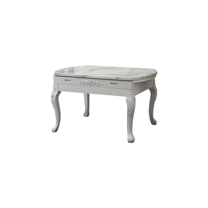 Round Faux Marble 4 Legs Dining Site Table in White with Drop-Leaf Clearhalo 'Dining Tables & Seating' 'Dining Tables' 'dining_table' 'furn' 'furn_dining_table' 'Furniture' 'Kitchen & Dining Furniture' 7807900