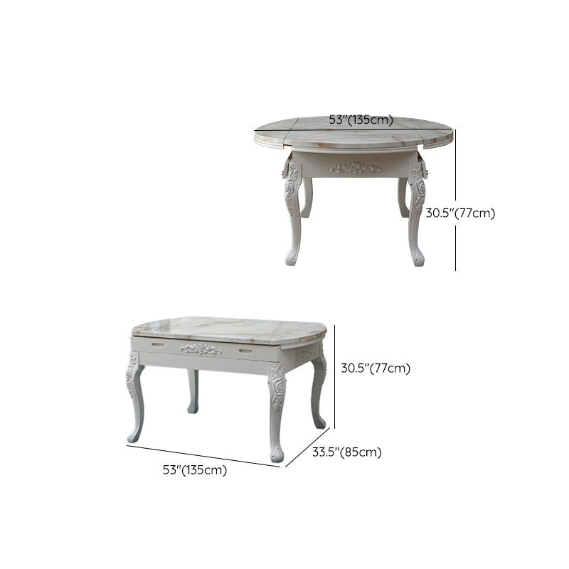 Round Faux Marble 4 Legs Dining Site Table in White with Drop-Leaf Clearhalo 'Dining Tables & Seating' 'Dining Tables' 'dining_table' 'furn' 'furn_dining_table' 'Furniture' 'Kitchen & Dining Furniture' 7807908
