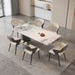 Rectangular Dining Table Grey Stone Table Top Double Pedestal Metal Base Clearhalo 'Dining Tables & Seating' 'Dining Tables' 'dining_table' 'furn' 'furn_dining_table' 'Furniture' 'Kitchen & Dining Furniture' 7807911
