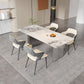 Rectangular Dining Table Grey Stone Table Top Double Pedestal Metal Base Clearhalo 'Dining Tables & Seating' 'Dining Tables' 'dining_table' 'furn' 'furn_dining_table' 'Furniture' 'Kitchen & Dining Furniture' 7807912