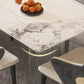 Rectangular Dining Table Grey Stone Table Top Double Pedestal Metal Base Clearhalo 'Dining Tables & Seating' 'Dining Tables' 'dining_table' 'furn' 'furn_dining_table' 'Furniture' 'Kitchen & Dining Furniture' 7807916