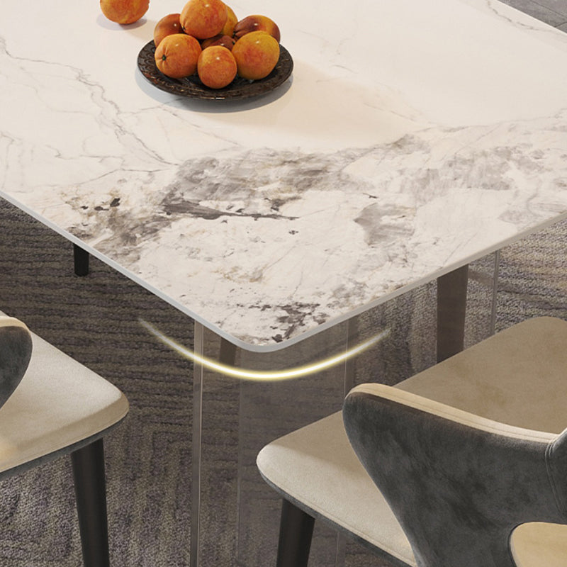 Rectangular Dining Table Grey Stone Table Top Double Pedestal Metal Base Clearhalo 'Dining Tables & Seating' 'Dining Tables' 'dining_table' 'furn' 'furn_dining_table' 'Furniture' 'Kitchen & Dining Furniture' 7807916