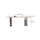 Rectangular Dining Table Grey Stone Table Top Double Pedestal Metal Base Clearhalo 'Dining Tables & Seating' 'Dining Tables' 'dining_table' 'furn' 'furn_dining_table' 'Furniture' 'Kitchen & Dining Furniture' 7807920