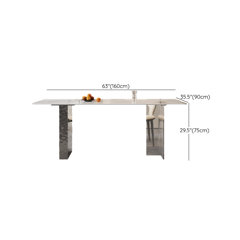 Rectangular Dining Table Grey Stone Table Top Double Pedestal Metal Base Clearhalo 'Dining Tables & Seating' 'Dining Tables' 'dining_table' 'furn' 'furn_dining_table' 'Furniture' 'Kitchen & Dining Furniture' 7807924