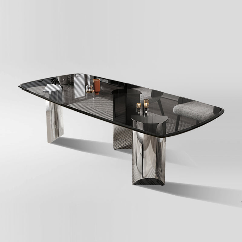 Simplicity Style Rectangle Glass Dining Site Table with 3 Legs Clearhalo 'Dining Tables & Seating' 'Dining Tables' 'dining_table' 'furn' 'furn_dining_table' 'Furniture' 'Kitchen & Dining Furniture' 7807960