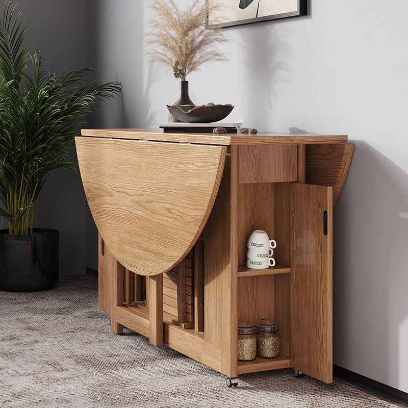 Simplicity Style Round Solid Wood Dining Site Table with Drop-Leaf Clearhalo 'Dining Tables & Seating' 'Dining Tables' 'dining_table' 'furn' 'furn_dining_table' 'Furniture' 'Kitchen & Dining Furniture' 7807971