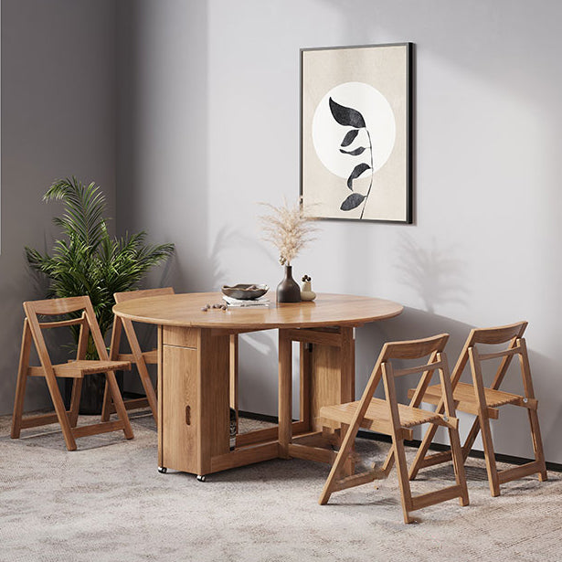 Simplicity Style Round Solid Wood Dining Site Table with Drop-Leaf Clearhalo 'Dining Tables & Seating' 'Dining Tables' 'dining_table' 'furn' 'furn_dining_table' 'Furniture' 'Kitchen & Dining Furniture' 7807975