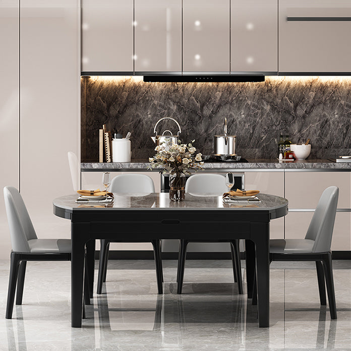 Mesa de comedor redonda moderna de piedra extensible para espacios pequeños en gris