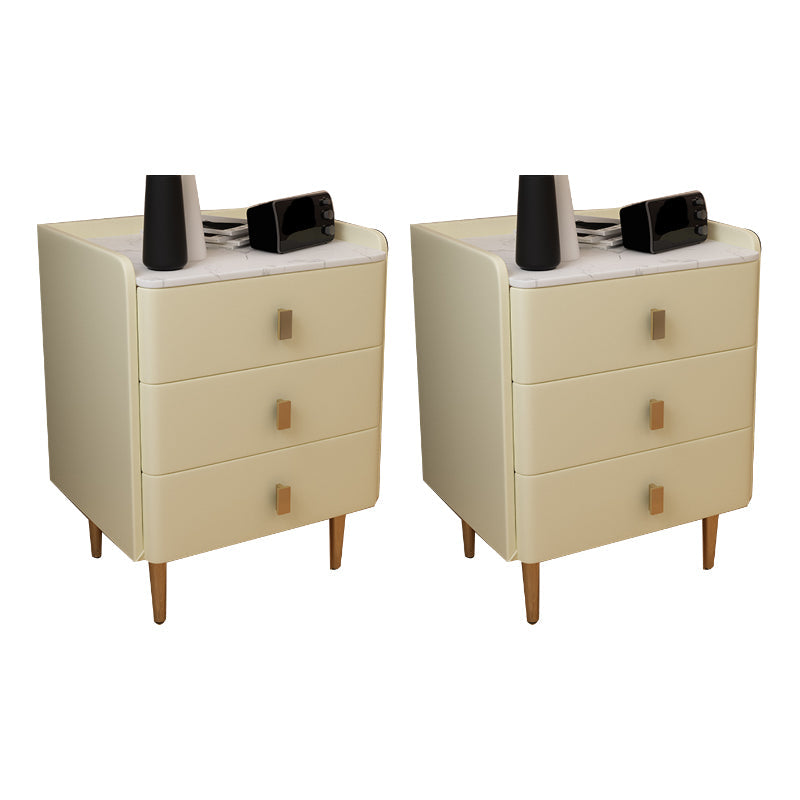 Glam Drawers Included Accent Table Nightstand 22.5" Tall with Legs Beige 2 Piece Set Clearhalo 'Bedroom Furniture' 'furn' 'furn_night_stand' 'Furniture' 'night_stand' 'Nightstands' 7808390