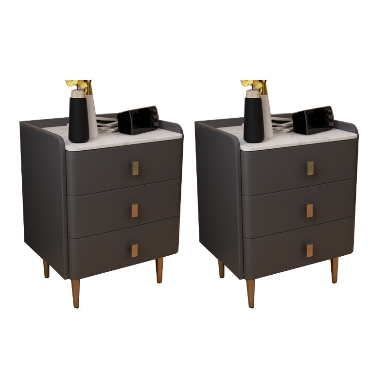 Glam Drawers Included Accent Table Nightstand 22.5" Tall with Legs Dark Gray 2 Piece Set Clearhalo 'Bedroom Furniture' 'furn' 'furn_night_stand' 'Furniture' 'night_stand' 'Nightstands' 7808394