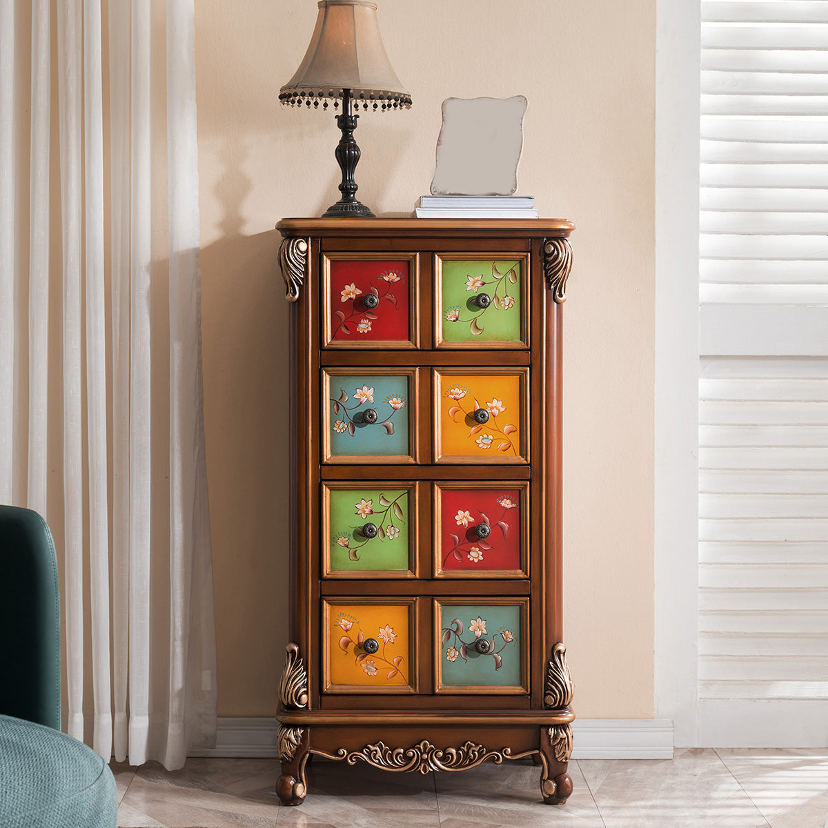 Traditional Wooden Storage Chest Bedroom Vertical Chest with Drawers Red-Blue-Green 4 Clearhalo 'Bedroom Furniture' 'Dressers & Chests' 'dressers_chests' 'furn' 'furn_dressers_chests' 'Furniture' 7808520