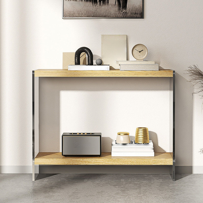 Contemporary Ash Console Accent Table with 2 Shelves for Hall