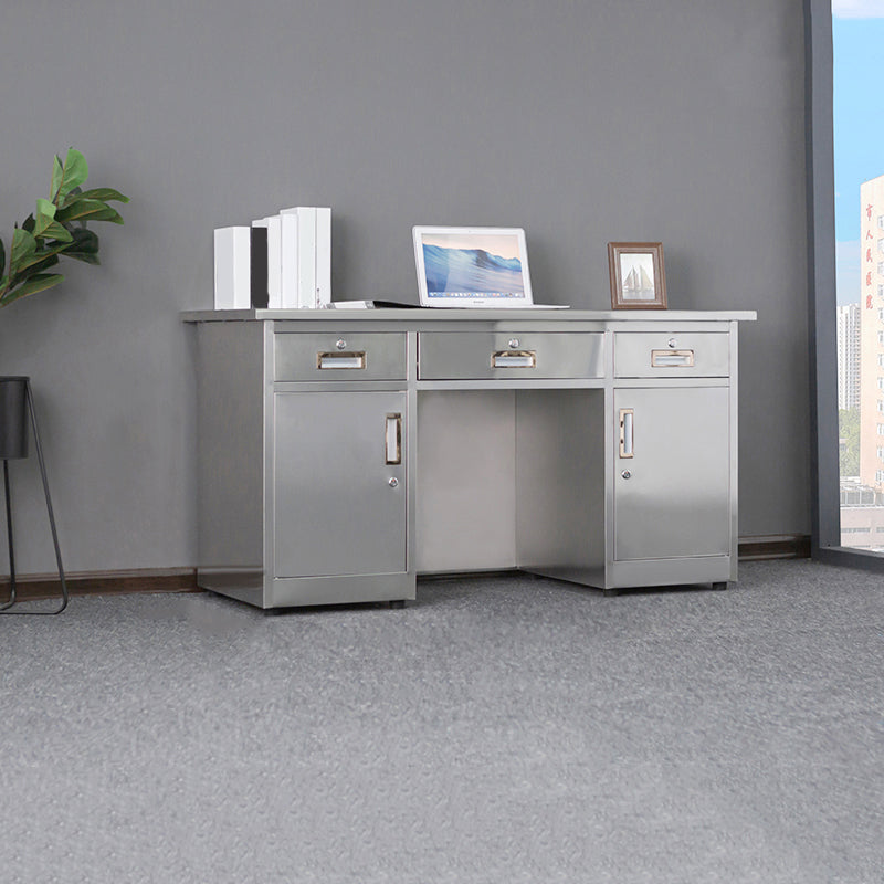 Rectangular Shaped Silver Office Desk with 3/5 Drawers for Office 3 2 Clearhalo 'furn' 'furn_office_desk' 'Furniture' 'Office Desks' 'Office Furniture' 'office_desk' 7808700