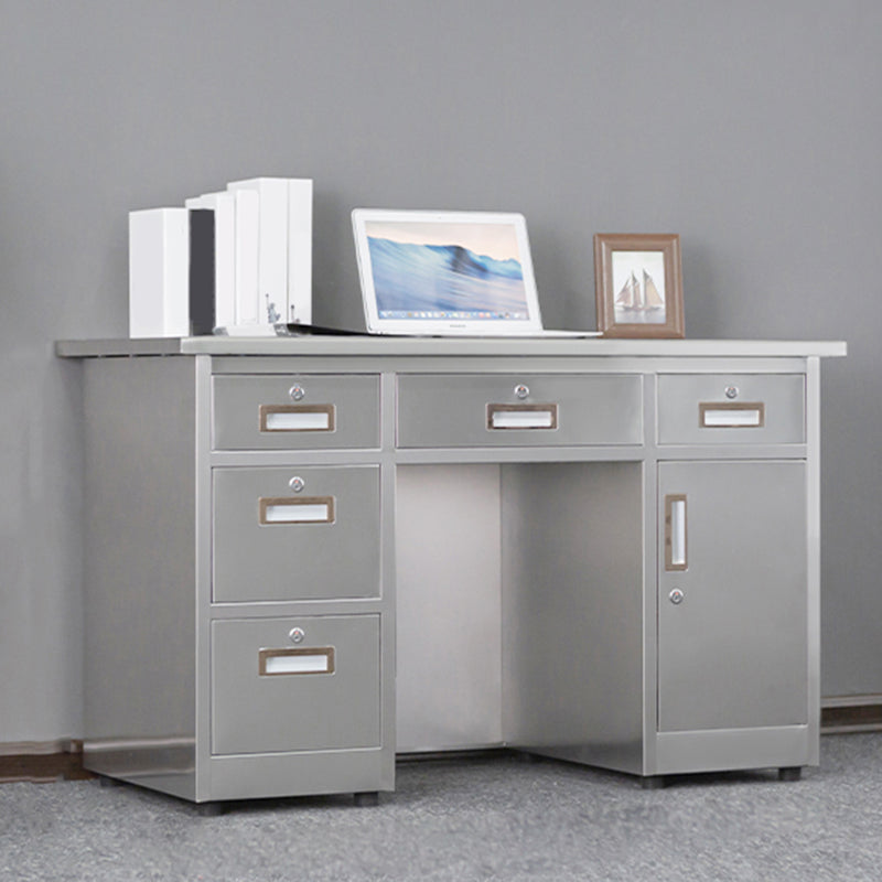 Rectangular Shaped Silver Office Desk with 3/5 Drawers for Office 63"L x 27.6"W x 29.5"H 5 1 Clearhalo 'furn' 'furn_office_desk' 'Furniture' 'Office Desks' 'Office Furniture' 'office_desk' 7808701