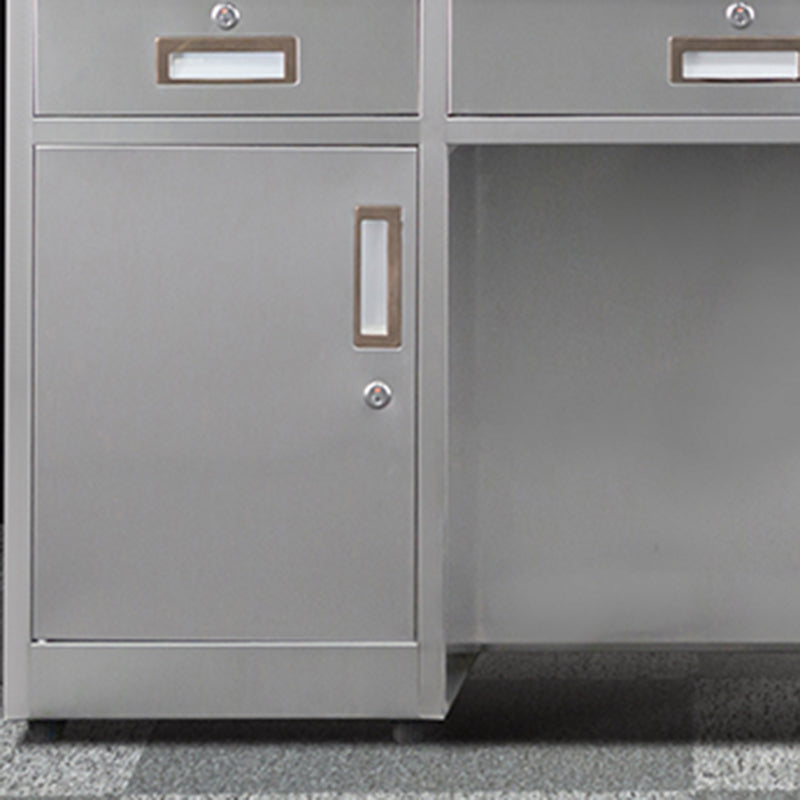 Rectangular Shaped Silver Office Desk with 3/5 Drawers for Office Clearhalo 'furn' 'furn_office_desk' 'Furniture' 'Office Desks' 'Office Furniture' 'office_desk' 7808703