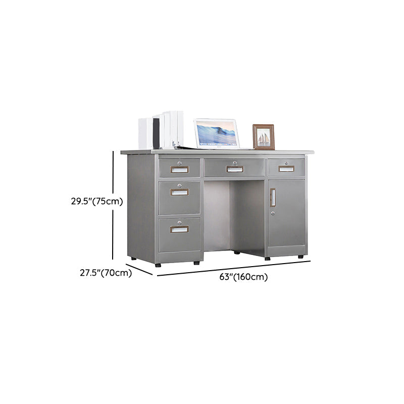 Rectangular Shaped Silver Office Desk with 3/5 Drawers for Office Clearhalo 'furn' 'furn_office_desk' 'Furniture' 'Office Desks' 'Office Furniture' 'office_desk' 7808712
