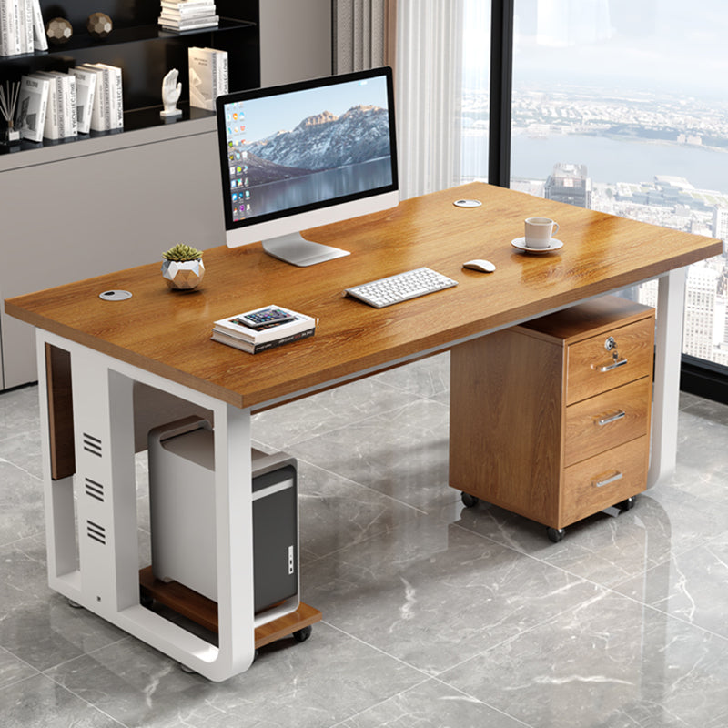 Modern Style Rectangular Shaped Office Writing Desk Wood in Brown White Clearhalo 'furn' 'furn_office_desk' 'Furniture' 'Office Desks' 'Office Furniture' 'office_desk' 7808772