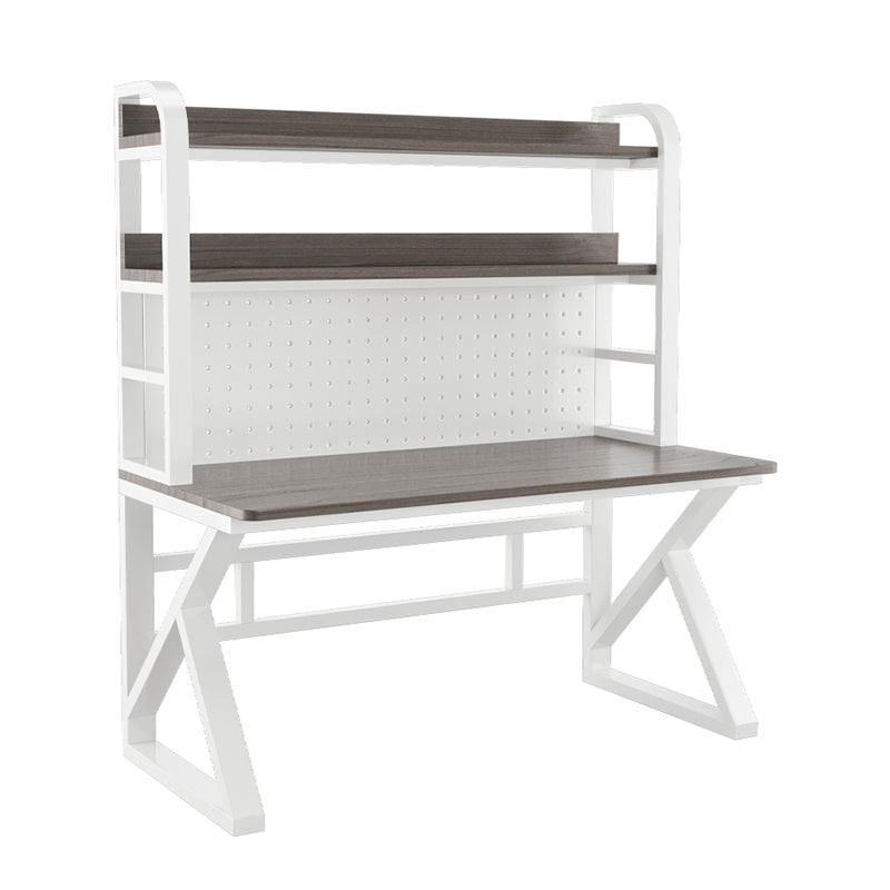 Contemporary Dormitory Writing Desk Sled Base Office Desk with Storage Shelves White Gray Clearhalo 'furn' 'furn_office_desk' 'Furniture' 'Office Desks' 'Office Furniture' 'office_desk' 7808901