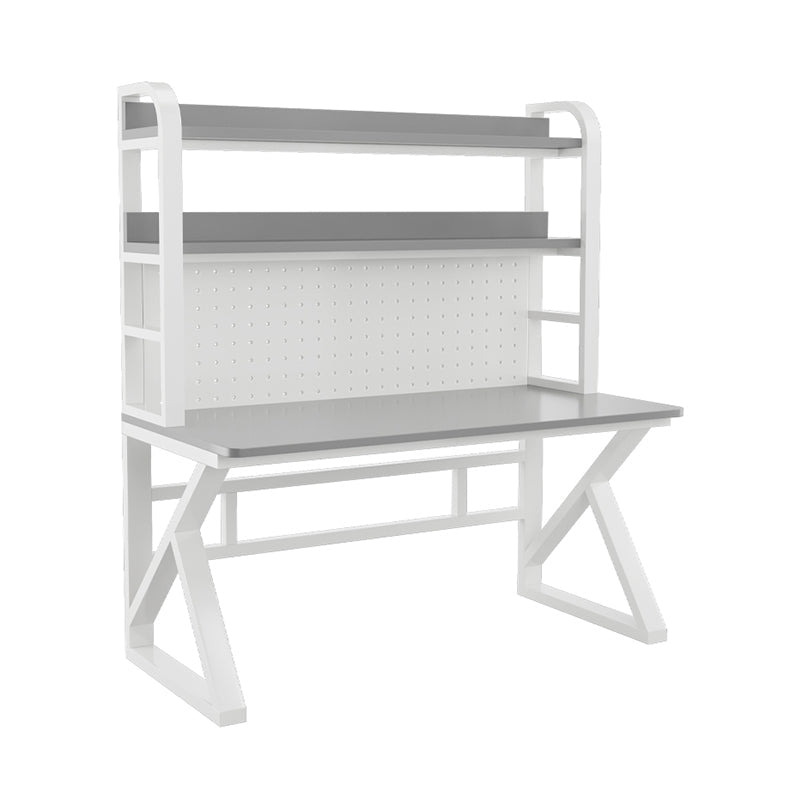 Contemporary Dormitory Writing Desk Sled Base Office Desk with Storage Shelves White Dark Grey Clearhalo 'furn' 'furn_office_desk' 'Furniture' 'Office Desks' 'Office Furniture' 'office_desk' 7808906