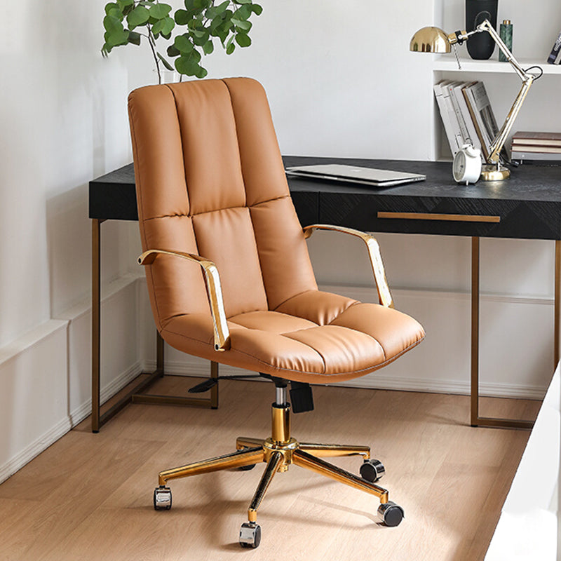 Modern Leather Office Chair Adjustable Seat Height Fixed Arms with Wheels