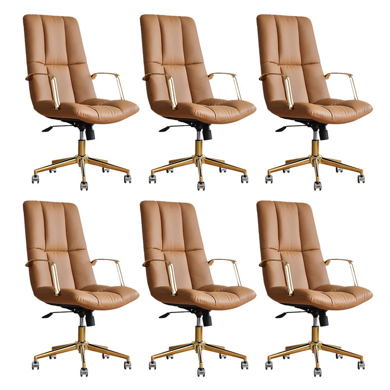 Modern Leather Office Chair Adjustable Seat Height Fixed Arms with Wheels