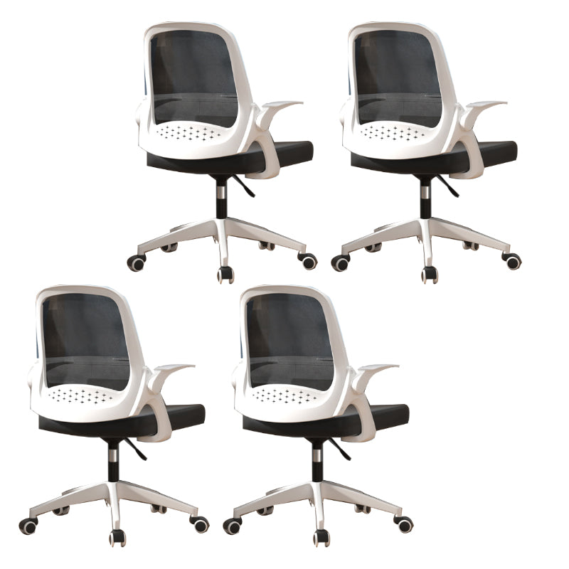Modern Style Office Chair Adjustable Seat Height with Wheels White-Black 4 Piece Set Sponge Clearhalo 'furn' 'furn_office_chair' 'Furniture' 'Office Chairs' 'Office Furniture' 'office_chair' 7808957