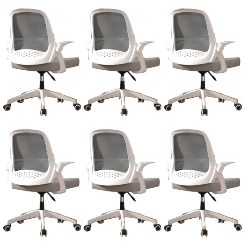 Modern Style Office Chair Adjustable Seat Height with Wheels White-Gray 6 Piece Set Sponge Clearhalo 'furn' 'furn_office_chair' 'Furniture' 'Office Chairs' 'Office Furniture' 'office_chair' 7808963