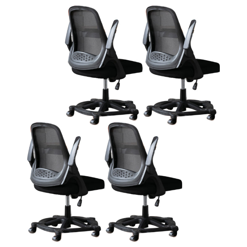 Modern Style Office Chair Adjustable Seat Height with Wheels Black-Black 4 Piece Set Sponge Clearhalo 'furn' 'furn_office_chair' 'Furniture' 'Office Chairs' 'Office Furniture' 'office_chair' 7808972