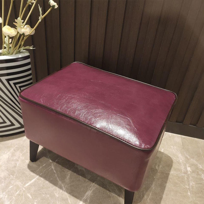 Mid Century Modern Pouf Ottoman Faux Leather Rectangle Ottoman with Chair Legs Violet 1 Piece Clearhalo 'furn' 'furn_ottomans_poufs' 'Furniture' 'Living Room Furniture' 'Ottomans & Poufs' 'ottomans_poufs' 7809529