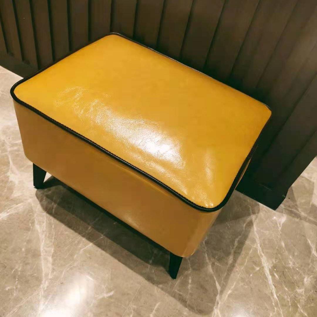 Mid Century Modern Pouf Ottoman Faux Leather Rectangle Ottoman with Chair Legs Yellow 1 Piece Clearhalo 'furn' 'furn_ottomans_poufs' 'Furniture' 'Living Room Furniture' 'Ottomans & Poufs' 'ottomans_poufs' 7809532