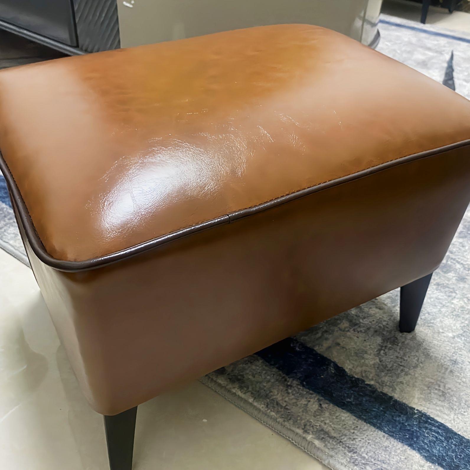 Mid Century Modern Pouf Ottoman Faux Leather Rectangle Ottoman with Chair Legs Clearhalo 'furn' 'furn_ottomans_poufs' 'Furniture' 'Living Room Furniture' 'Ottomans & Poufs' 'ottomans_poufs' 7809541