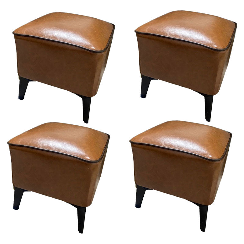 Mid Century Modern Pouf Ottoman Faux Leather Rectangle Ottoman with Chair Legs Tan 4 Piece Set Clearhalo 'furn' 'furn_ottomans_poufs' 'Furniture' 'Living Room Furniture' 'Ottomans & Poufs' 'ottomans_poufs' 7809544