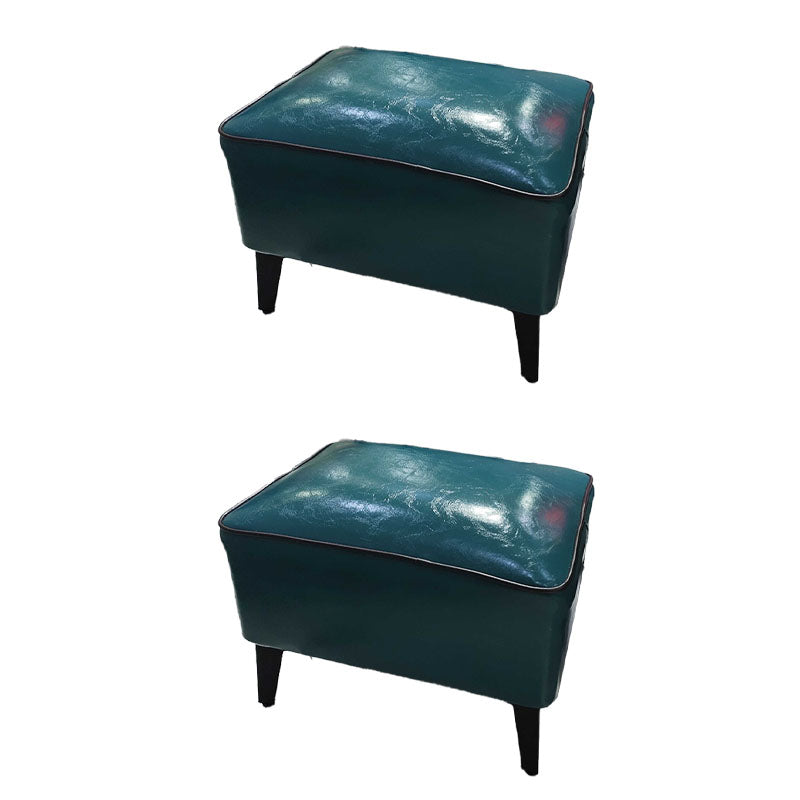 Mid Century Modern Pouf Ottoman Faux Leather Rectangle Ottoman with Chair Legs Dark Green 2 Piece Set Clearhalo 'furn' 'furn_ottomans_poufs' 'Furniture' 'Living Room Furniture' 'Ottomans & Poufs' 'ottomans_poufs' 7809547