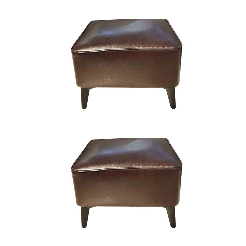 Mid Century Modern Pouf Ottoman Faux Leather Rectangle Ottoman with Chair Legs Brown 2 Piece Set Clearhalo 'furn' 'furn_ottomans_poufs' 'Furniture' 'Living Room Furniture' 'Ottomans & Poufs' 'ottomans_poufs' 7809549