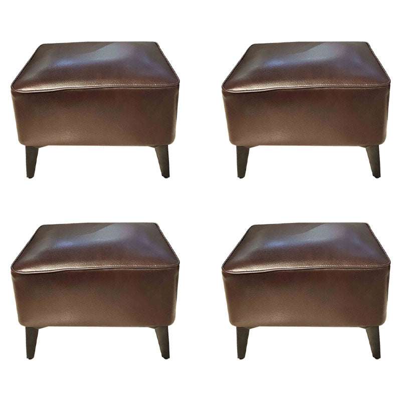 Mid Century Modern Pouf Ottoman Faux Leather Rectangle Ottoman with Chair Legs Brown 4 Piece Set Clearhalo 'furn' 'furn_ottomans_poufs' 'Furniture' 'Living Room Furniture' 'Ottomans & Poufs' 'ottomans_poufs' 7809550