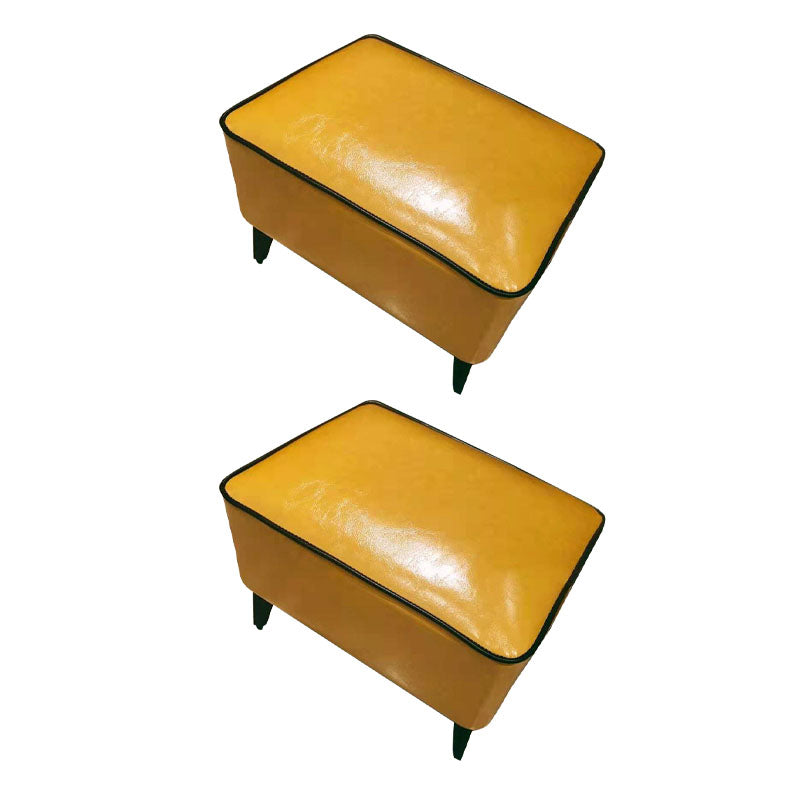 Mid Century Modern Pouf Ottoman Faux Leather Rectangle Ottoman with Chair Legs Yellow 2 Piece Set Clearhalo 'furn' 'furn_ottomans_poufs' 'Furniture' 'Living Room Furniture' 'Ottomans & Poufs' 'ottomans_poufs' 7809553