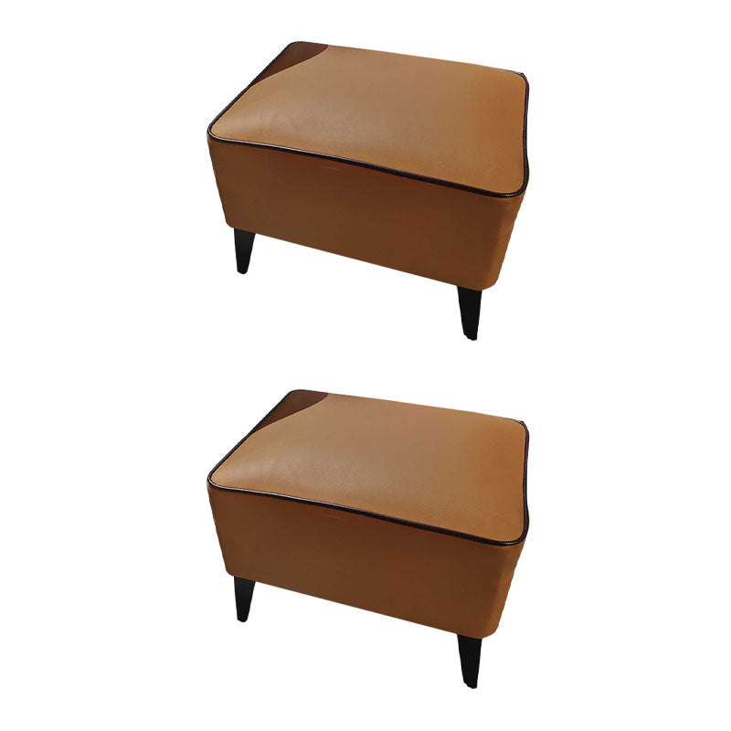 Mid Century Modern Pouf Ottoman Faux Leather Rectangle Ottoman with Chair Legs Orange 2 Piece Set Clearhalo 'furn' 'furn_ottomans_poufs' 'Furniture' 'Living Room Furniture' 'Ottomans & Poufs' 'ottomans_poufs' 7809555