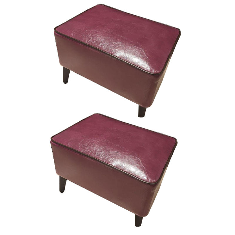 Mid Century Modern Pouf Ottoman Faux Leather Rectangle Ottoman with Chair Legs Violet 2 Piece Set Clearhalo 'furn' 'furn_ottomans_poufs' 'Furniture' 'Living Room Furniture' 'Ottomans & Poufs' 'ottomans_poufs' 7809557