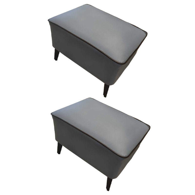 Mid Century Modern Pouf Ottoman Faux Leather Rectangle Ottoman with Chair Legs Blue Gray 2 Piece Set Clearhalo 'furn' 'furn_ottomans_poufs' 'Furniture' 'Living Room Furniture' 'Ottomans & Poufs' 'ottomans_poufs' 7809559