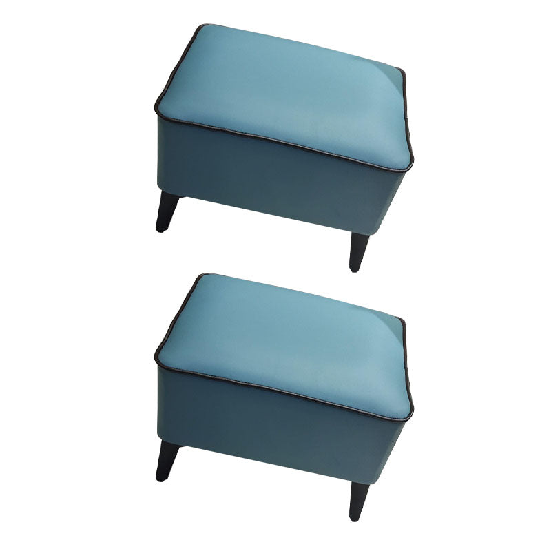 Mid Century Modern Pouf Ottoman Faux Leather Rectangle Ottoman with Chair Legs Blue Green 2 Piece Set Clearhalo 'furn' 'furn_ottomans_poufs' 'Furniture' 'Living Room Furniture' 'Ottomans & Poufs' 'ottomans_poufs' 7809563